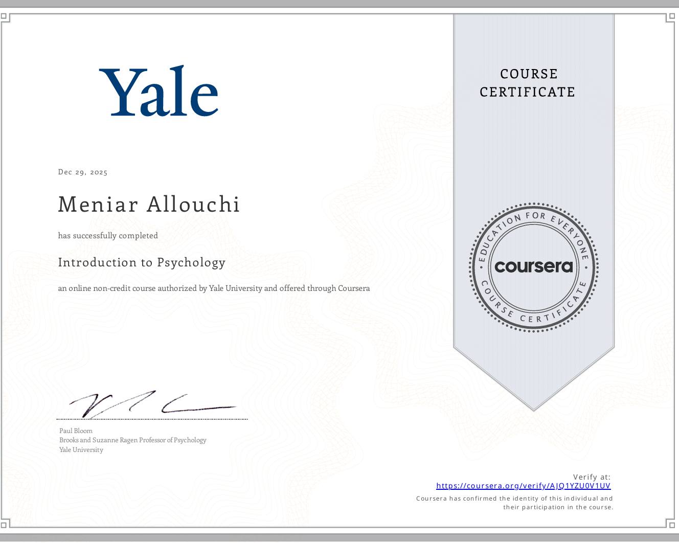 Psychology Certificate