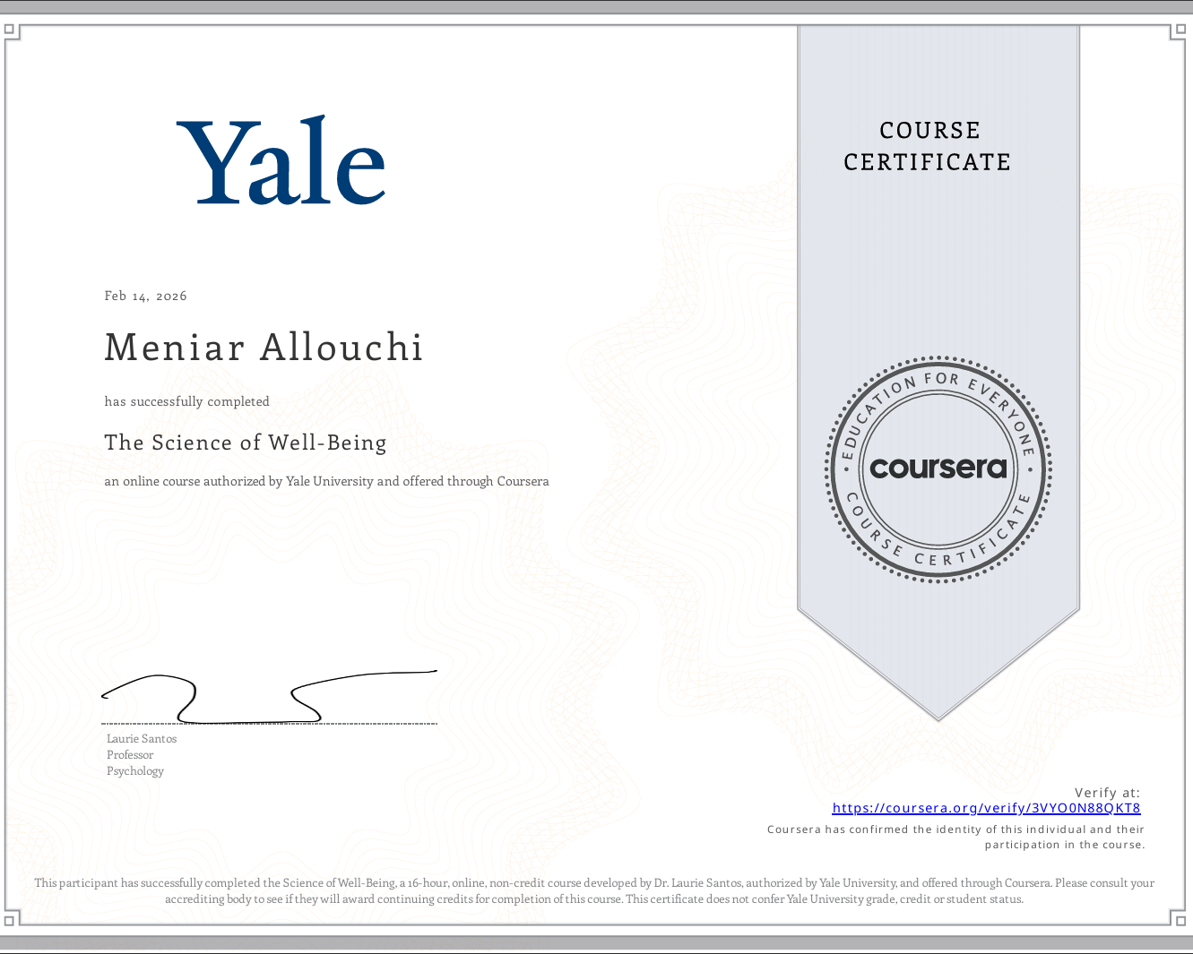 Well-Being Certificate