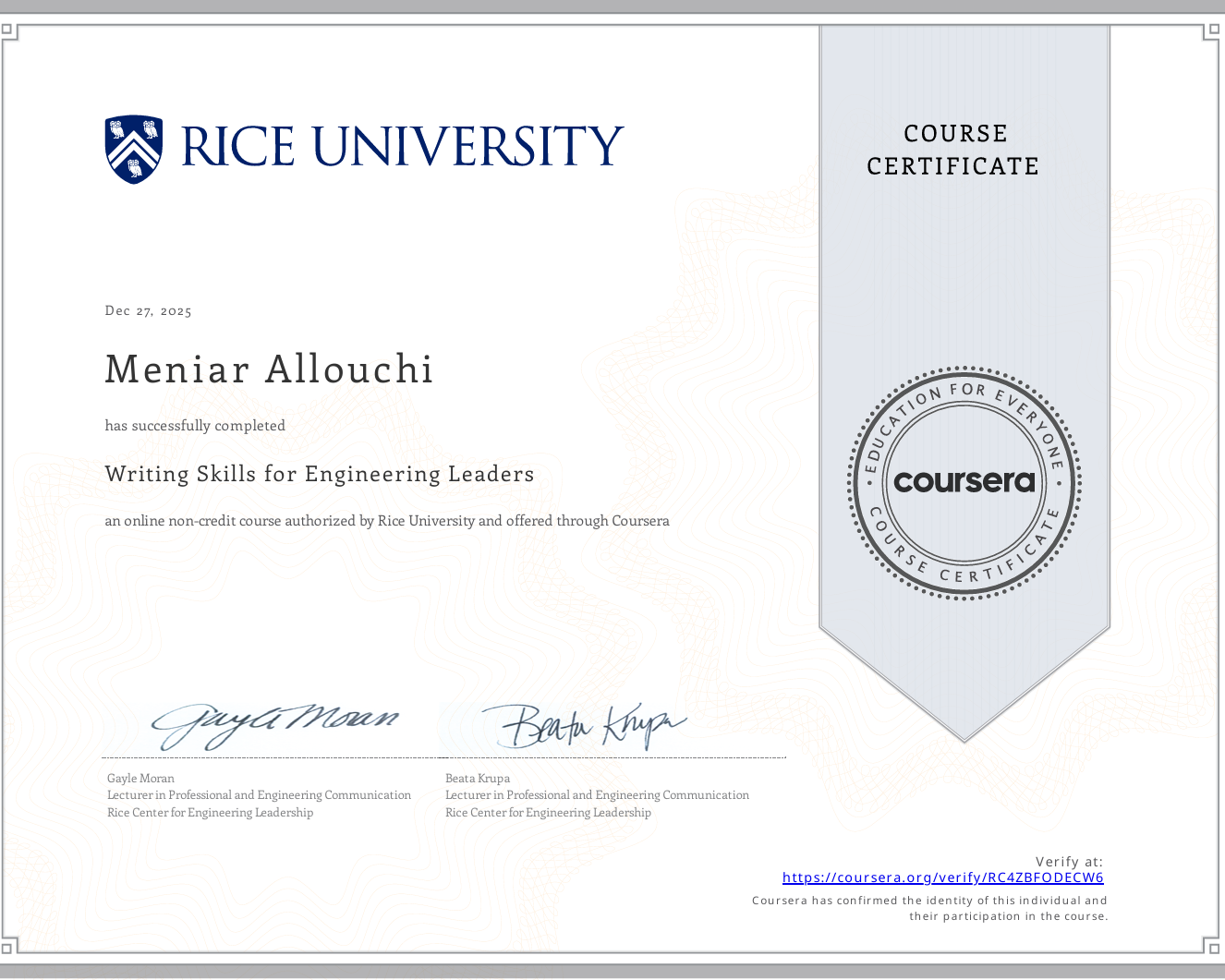 Writing Skills Certificate