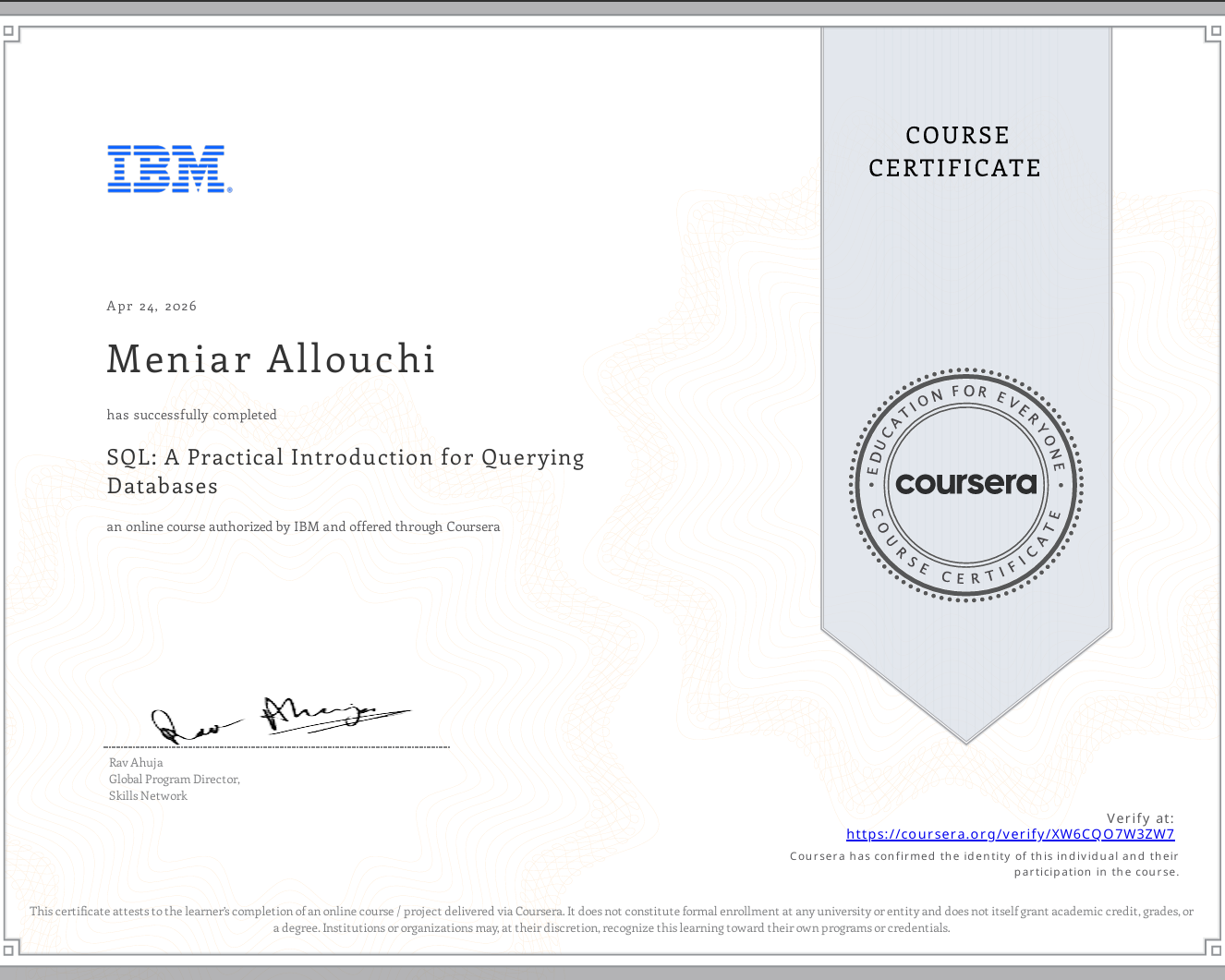 IBM SQL Certificate